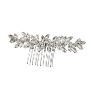 Broche à cheveux argentée lauriers en cristaux droite